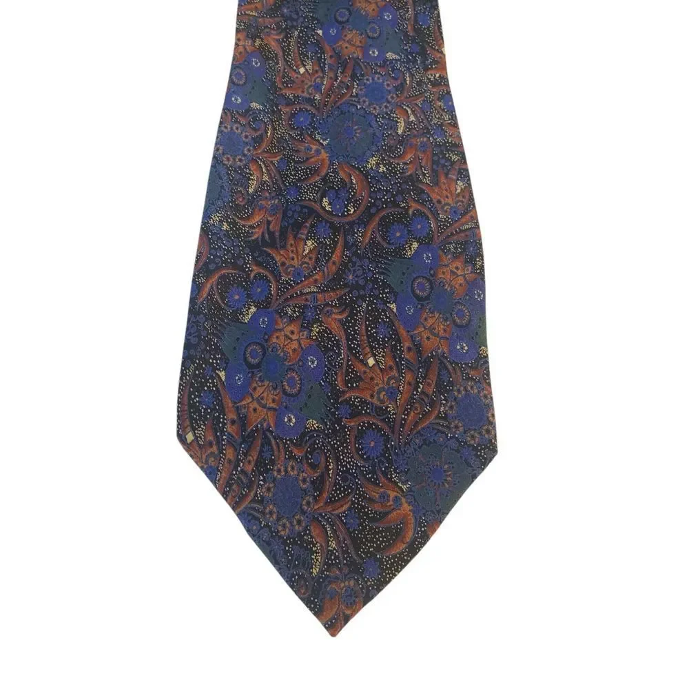 Vintage Valentino Mens Tie Necktie Designer Luxury Italian Silk Blue Green Flora